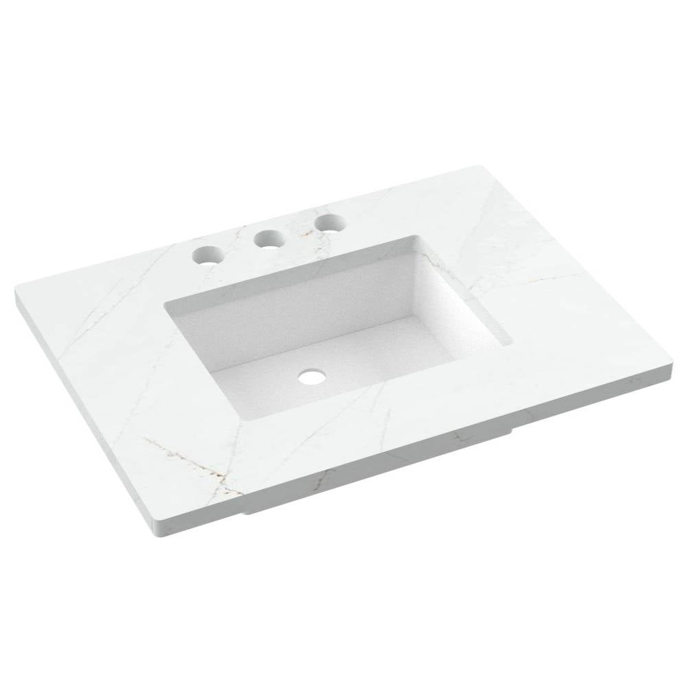 Vanderloc 31&quot; Silestone® Quartz Vanity Top Single Rectangle Centered Sink – Ethereal Glow – Widespread – Not Included