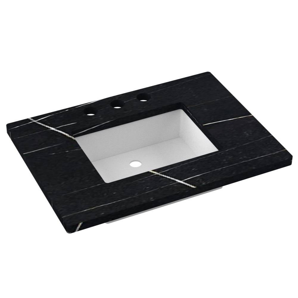 Vanderloc 31&quot; Silestone® Quartz Vanity Top Single Rectangle Centered Sink – Eternal Noir – Widespread – Not Included
