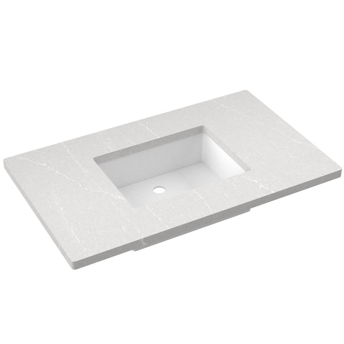 Vanderloc 37&quot; Silestone® Quartz Vanity Top Single Rectangle Centered Sink – Desert Silver – No Hole – Not Included
