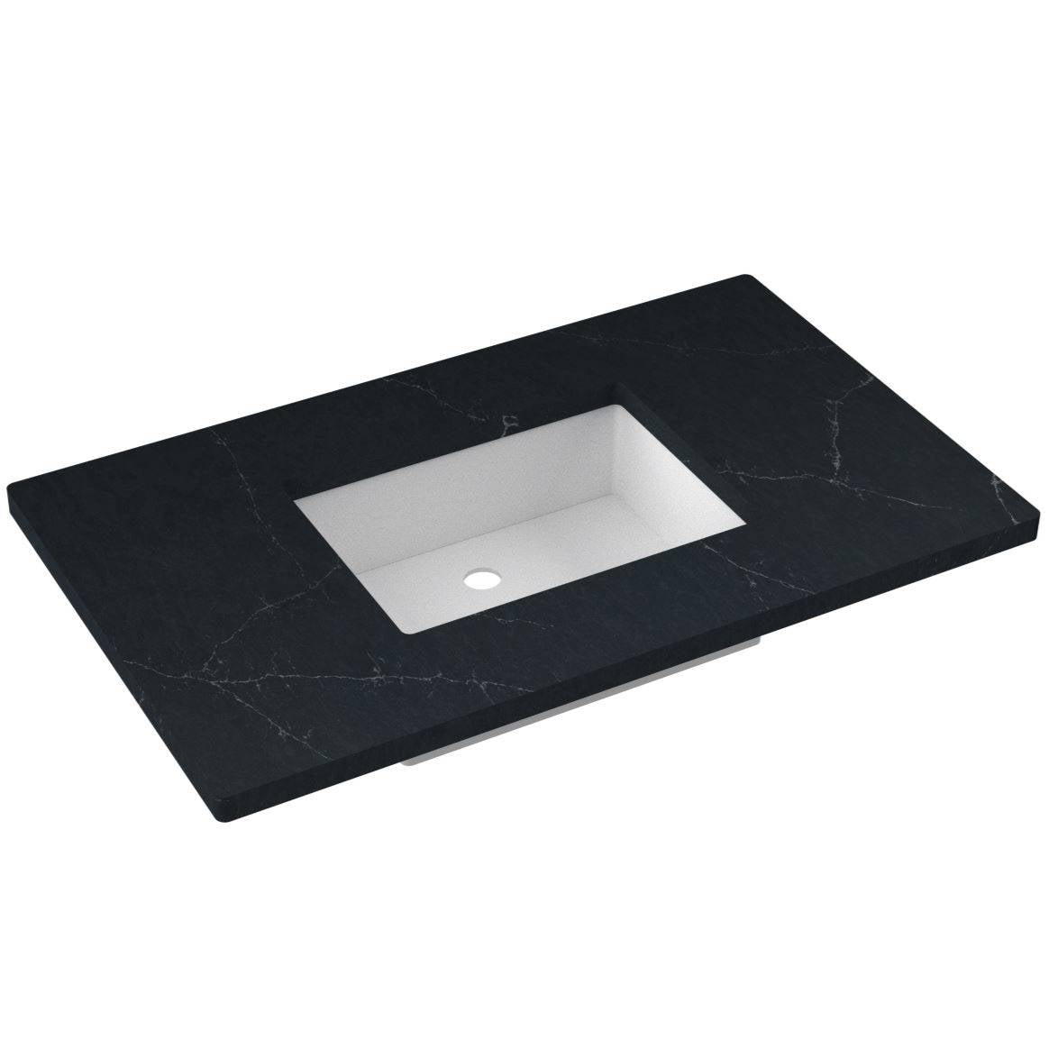 Vanderloc 37&quot; Silestone® Quartz Vanity Top Single Rectangle Centered Sink – Eternal Charcoal – No Hole – Not Included