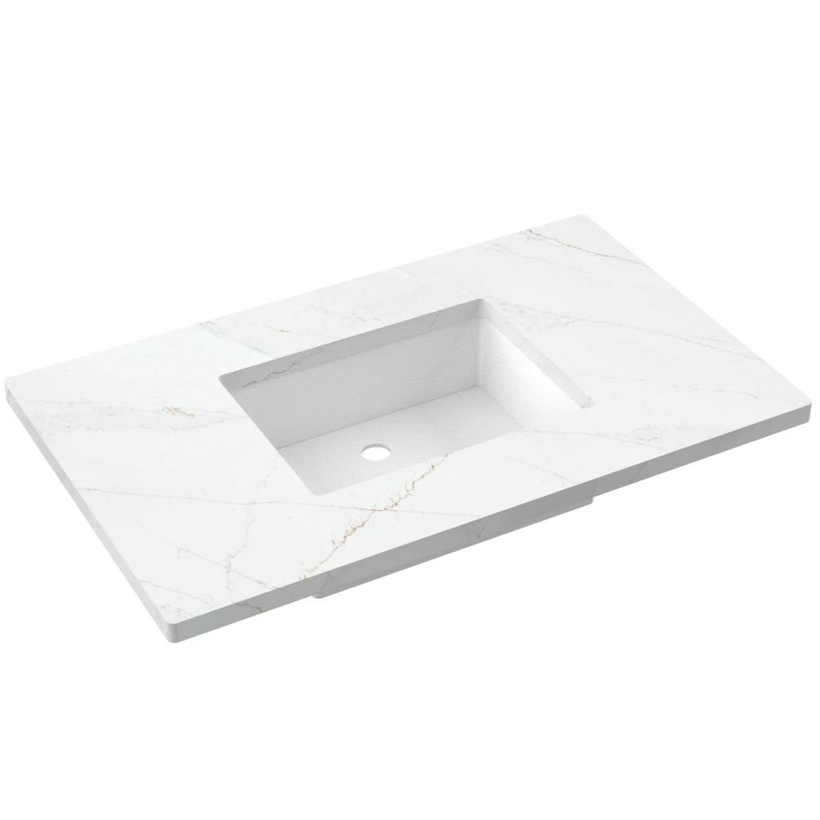Vanderloc 37&quot; Silestone® Quartz Vanity Top Single Rectangle Centered Sink – Ethereal Glow – No Hole – Not Included