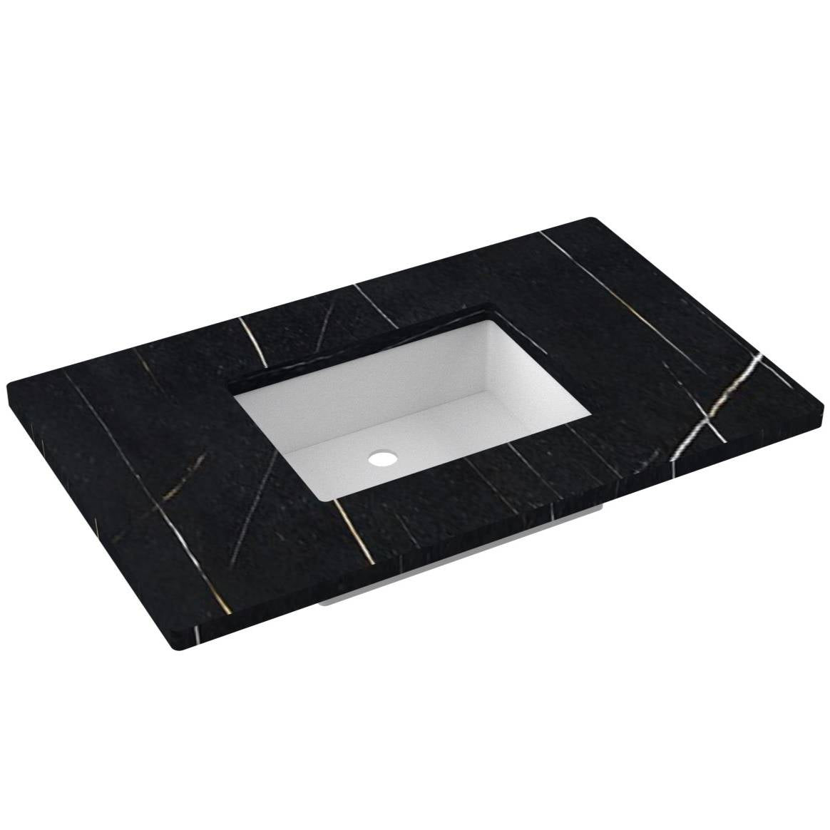 Vanderloc 37&quot; Silestone® Quartz Vanity Top Single Rectangle Centered Sink – Eternal Noir – No Hole – Not Included