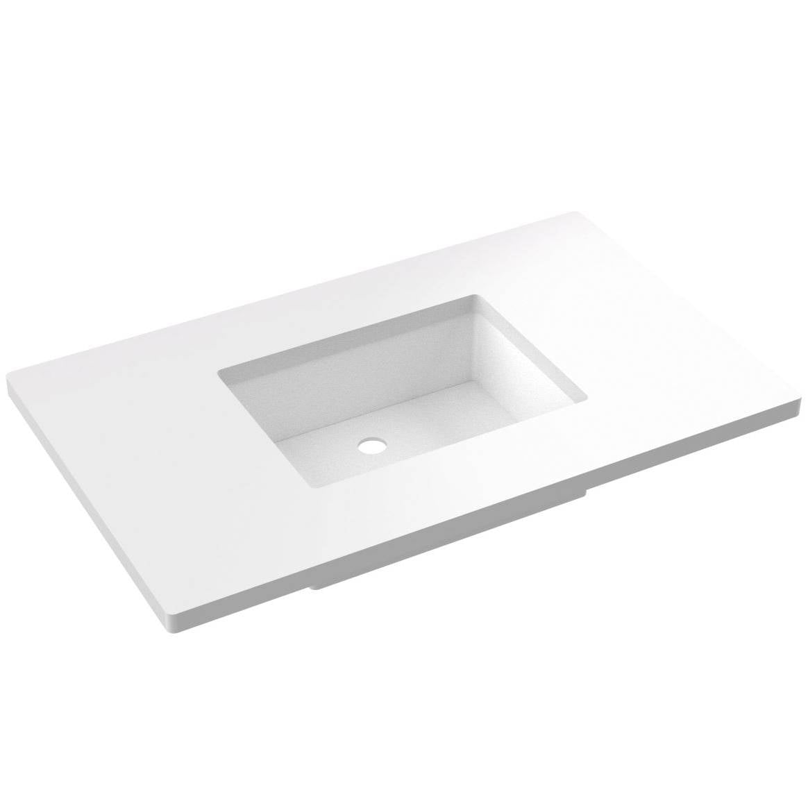 Vanderloc 37&quot; Silestone® Quartz Vanity Top Single Rectangle Centered Sink – White Zeus – No Hole – Not Included