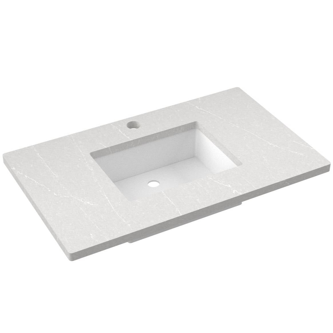 Vanderloc 37" Silestone® Quartz Vanity Top Single Rectangle Centered Sink – Desert Silver – Single Hole – Not Included