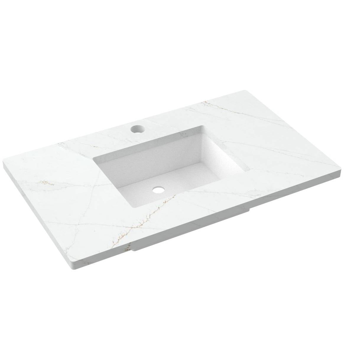 Vanderloc 37&quot; Silestone® Quartz Vanity Top Single Rectangle Centered Sink – Ethereal Glow – Single Hole – Not Included