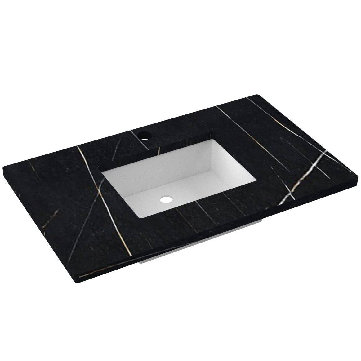 Vanderloc 37&quot; Silestone® Quartz Vanity Top Single Rectangle Centered Sink – Eternal Noir – Single Hole – Not Included