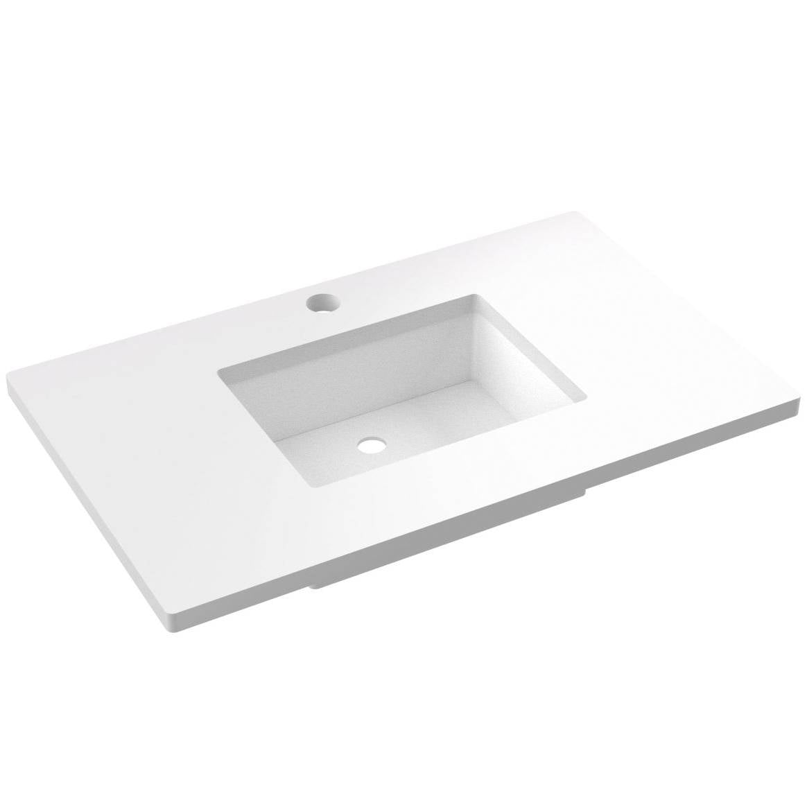 Vanderloc 37&quot; Silestone® Quartz Vanity Top Single Rectangle Centered Sink – White Zeus – Single Hole – Not Included