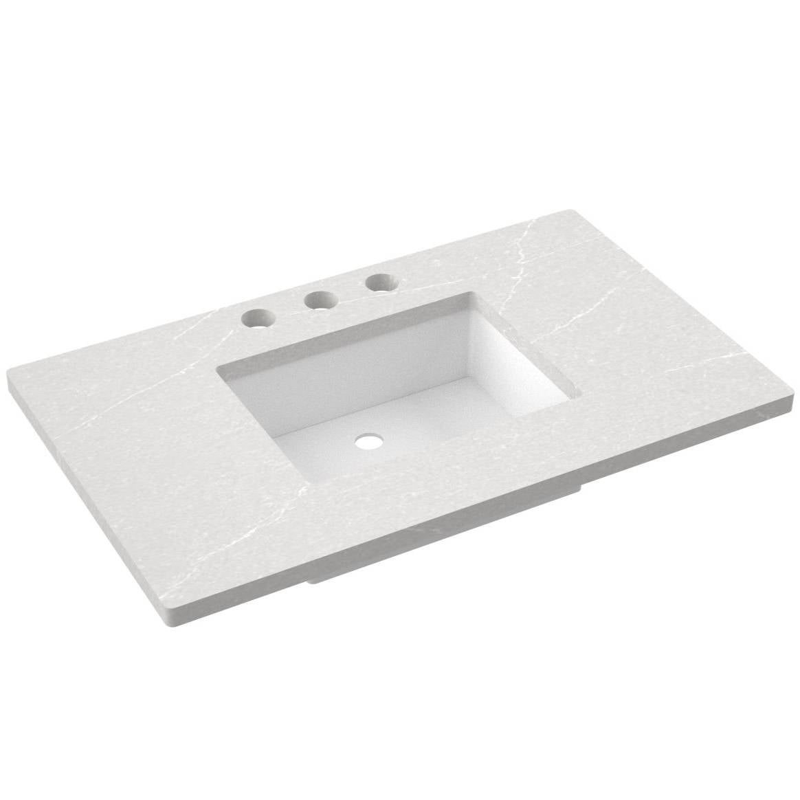 Vanderloc 37&quot; Silestone® Quartz Vanity Top Single Rectangle Centered Sink – Desert Silver – Widespread – Not Included