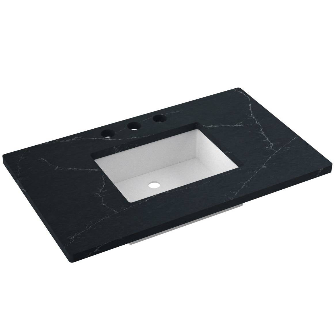 Vanderloc 37&quot; Silestone® Quartz Vanity Top Single Rectangle Centered Sink – Eternal Charcoal – Widespread – Not Included