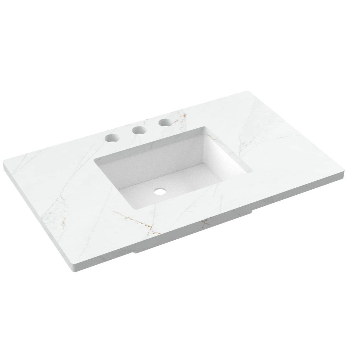 Vanderloc 37&quot; Silestone® Quartz Vanity Top Single Rectangle Centered Sink – Ethereal Glow – Widespread – Not Included