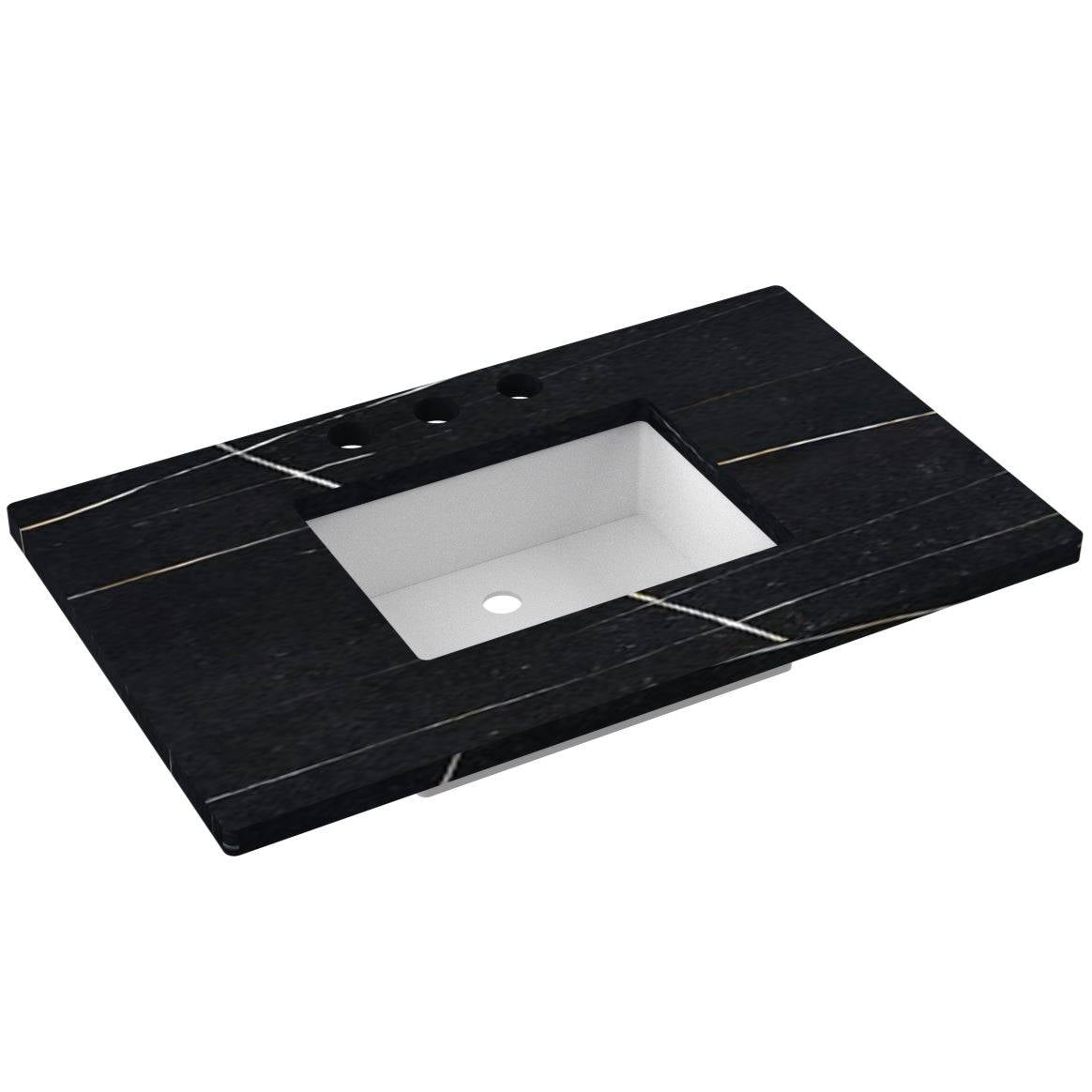 Vanderloc 37&quot; Silestone® Quartz Vanity Top Single Rectangle Centered Sink – Eternal Noir – Widespread – Not Included
