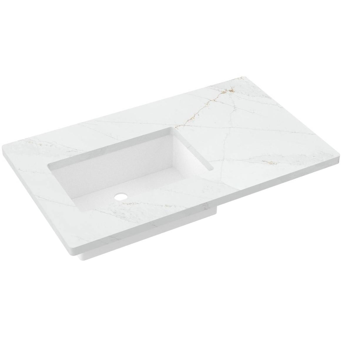 Vanderloc 37&quot; Silestone® Quartz Vanity Top Single Rectangle Left Offset Sink – Ethereal Glow – No Hole – Not Included