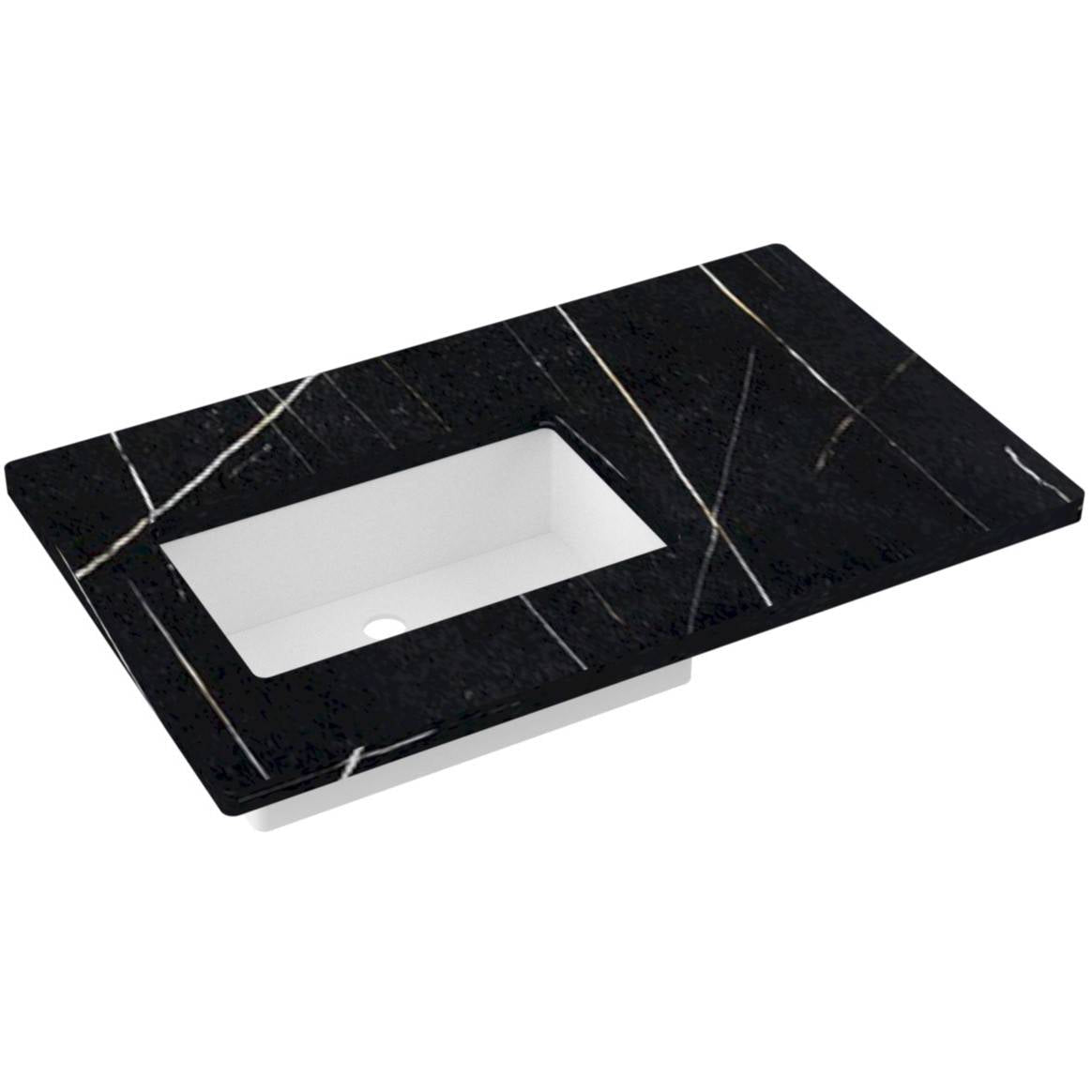 Vanderloc 37&quot; Silestone® Quartz Vanity Top Single Rectangle Left Offset Sink – Eternal Noir – No Hole – Not Included