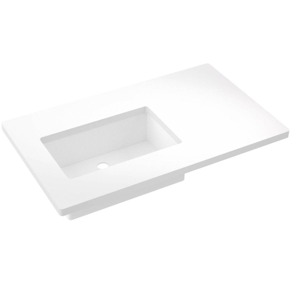 Vanderloc 37&quot; Silestone® Quartz Vanity Top Single Rectangle Left Offset Sink – White Zeus – No Hole – Not Included