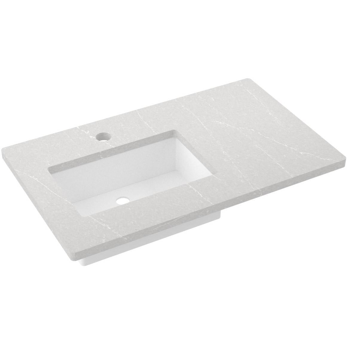 Vanderloc 37" Silestone® Quartz Vanity Top Single Rectangle Left Offset Sink – Desert Silver – Single Hole – Not Included