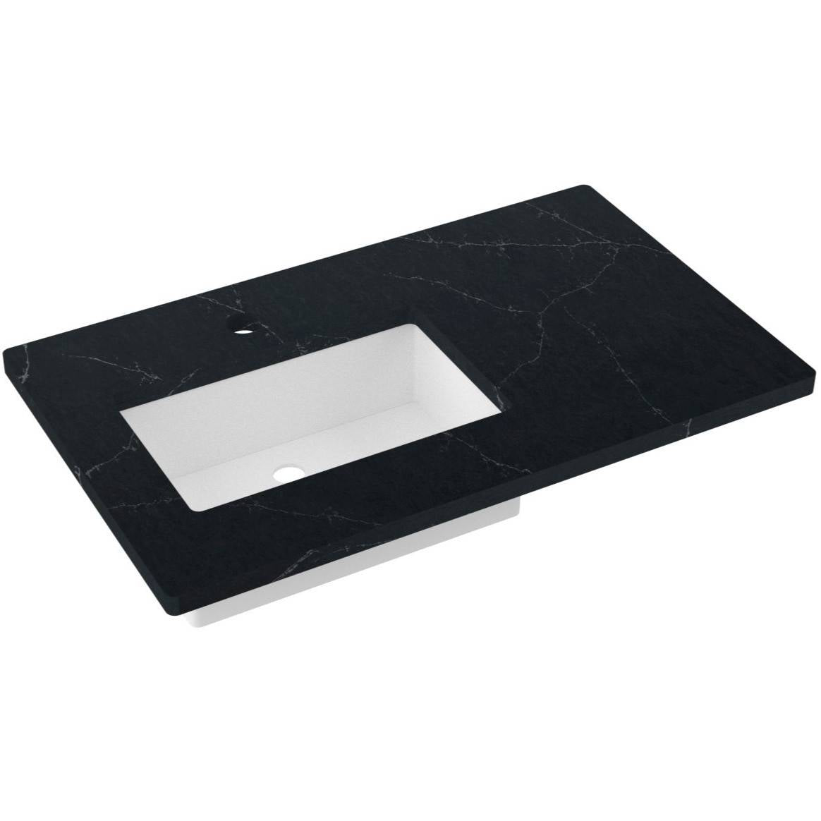 Vanderloc 37&quot; Silestone® Quartz Vanity Top Single Rectangle Left Offset Sink – Eternal Charcoal – Single Hole – Not Included
