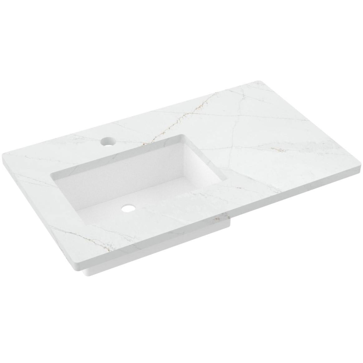 Vanderloc 37&quot; Silestone® Quartz Vanity Top Single Rectangle Left Offset Sink – Ethereal Glow – Single Hole – Not Included