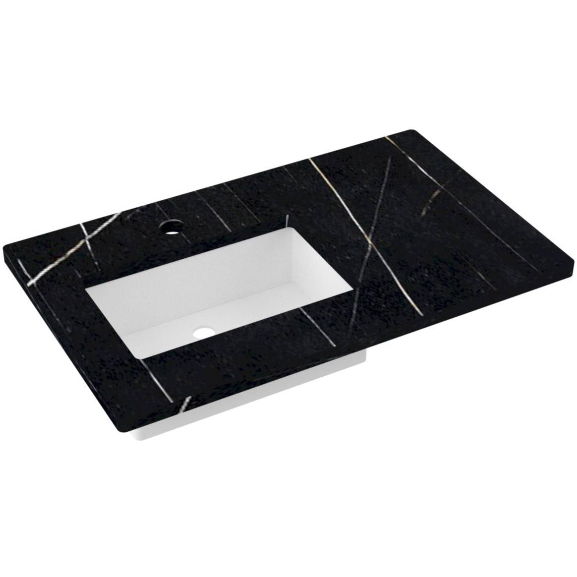 Vanderloc 37&quot; Silestone® Quartz Vanity Top Single Rectangle Left Offset Sink – Eternal Noir – Single Hole – Not Included