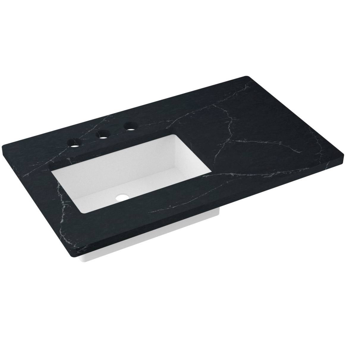 Vanderloc 37&quot; Silestone® Quartz Vanity Top Single Rectangle Left Offset Sink – Eternal Charcoal – Widespread – Not Included