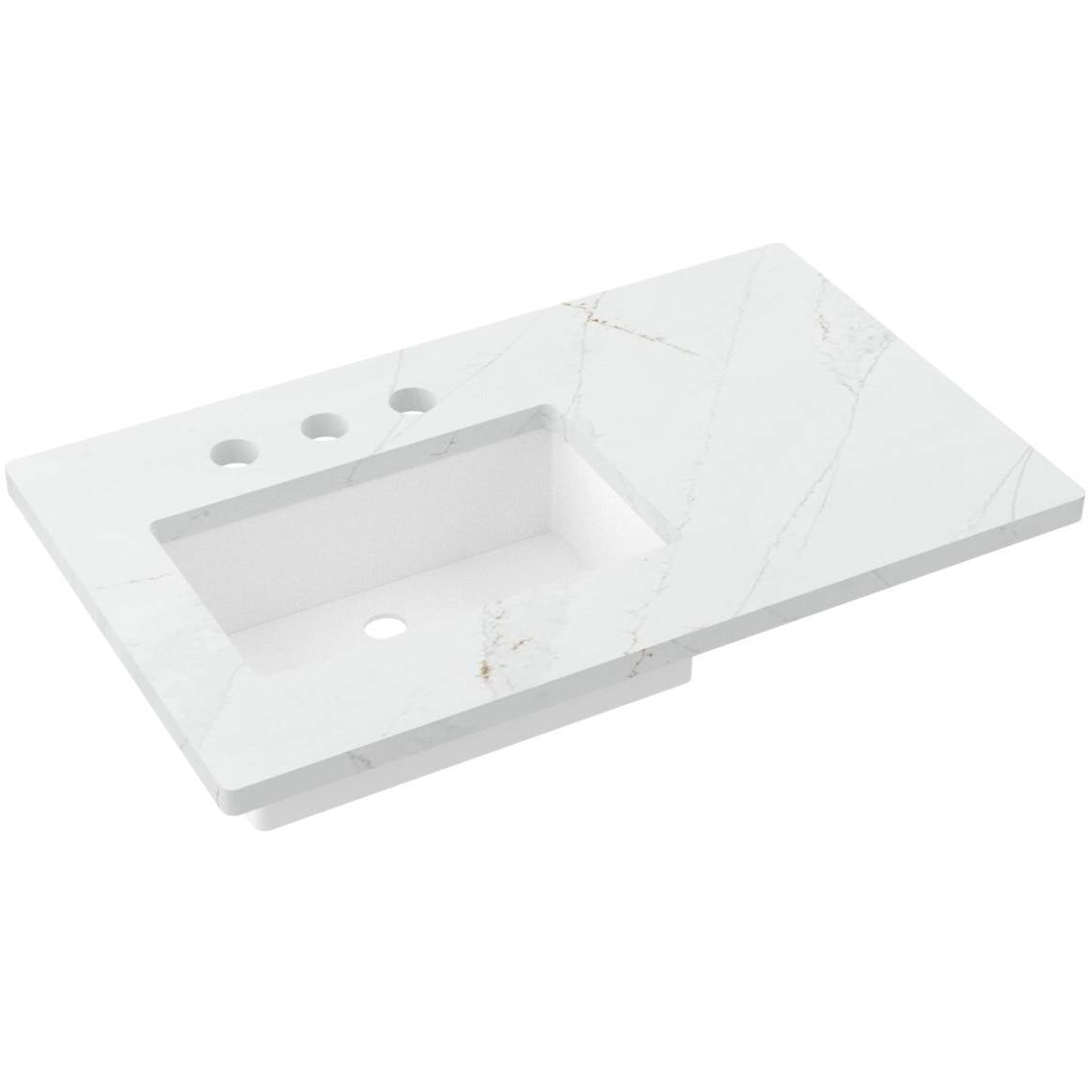 Vanderloc 37&quot; Silestone® Quartz Vanity Top Single Rectangle Left Offset Sink – Ethereal Glow – Widespread – Not Included