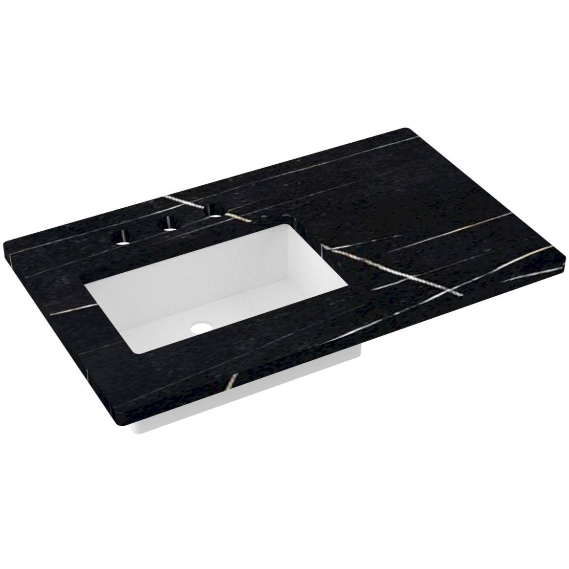 Vanderloc 37&quot; Silestone® Quartz Vanity Top Single Rectangle Left Offset Sink – Eternal Noir – Widespread – Not Included