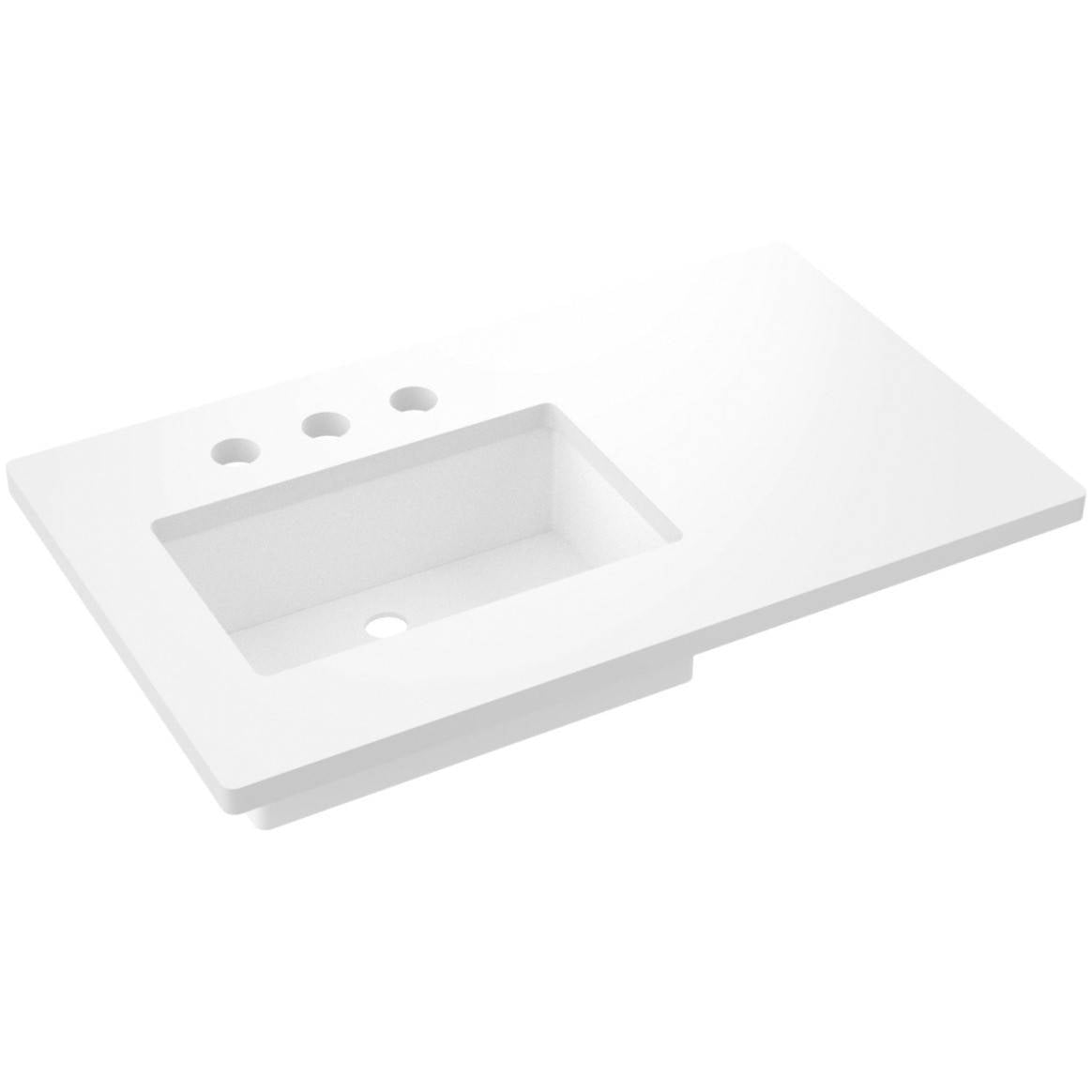 Vanderloc 37&quot; Silestone® Quartz Vanity Top Single Rectangle Left Offset Sink – White Zeus – Widespread – Not Included