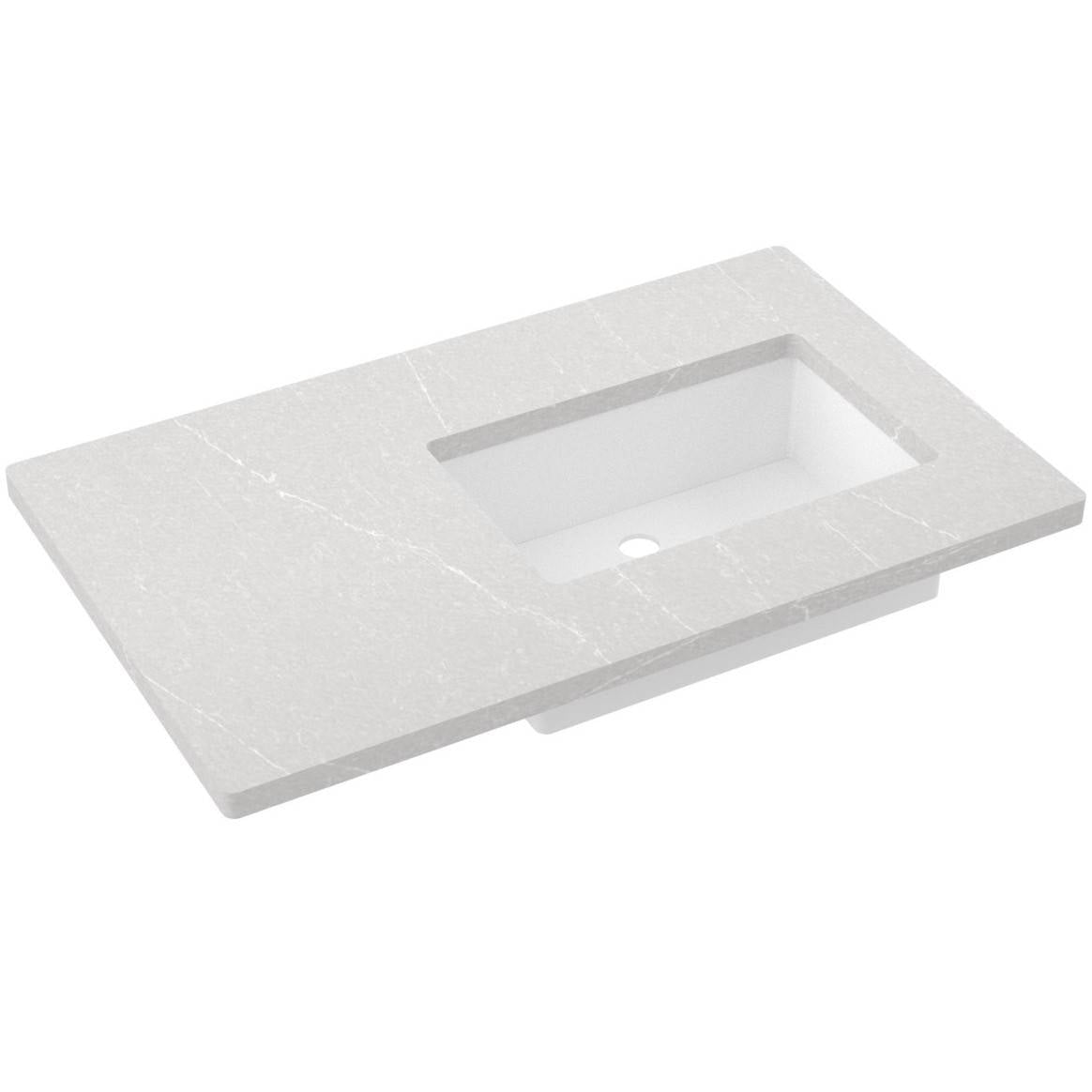 Vanderloc 37&quot; Silestone® Quartz Vanity Top Single Rectangle Right Offset Sink – Desert Silver – No Hole – Not Included