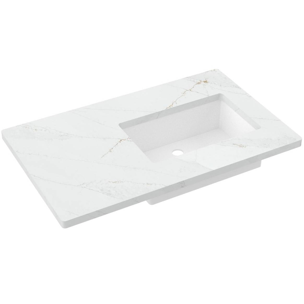 Vanderloc 37&quot; Silestone® Quartz Vanity Top Single Rectangle Right Offset Sink – Ethereal Glow – No Hole – Not Included