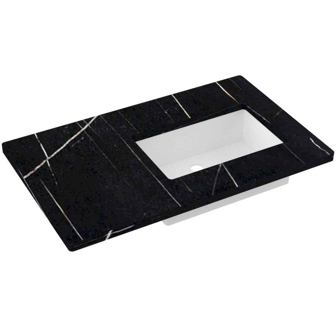 Vanderloc 37&quot; Silestone® Quartz Vanity Top Single Rectangle Right Offset Sink – Eternal Noir – No Hole – Not Included
