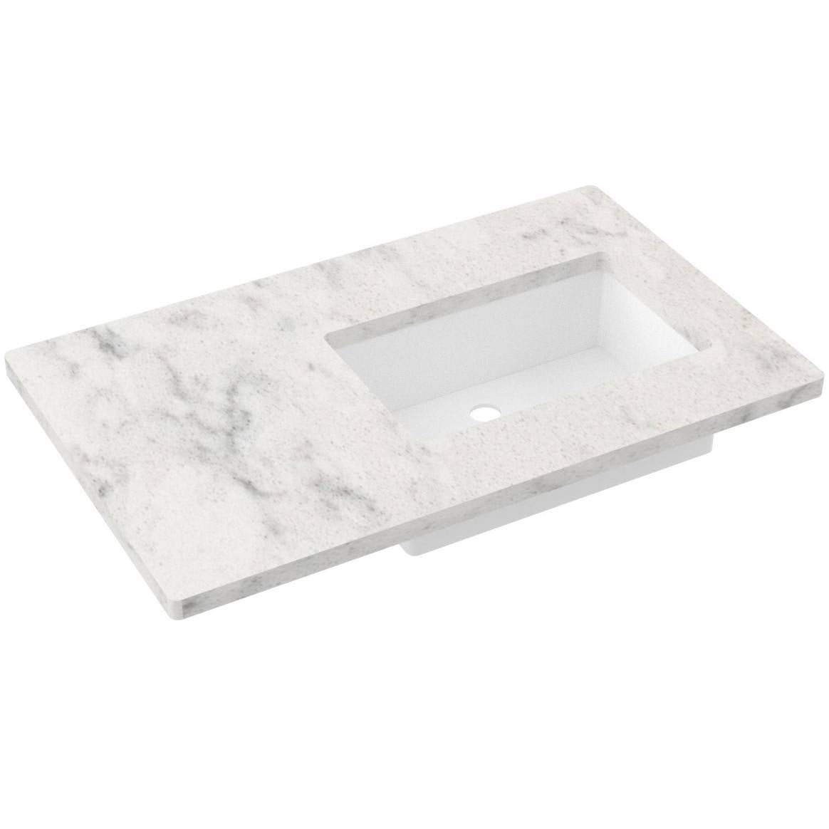 Vanderloc 37&quot; Silestone® Quartz Vanity Top Single Rectangle Right Offset Sink – Helix – No Hole – Not Included