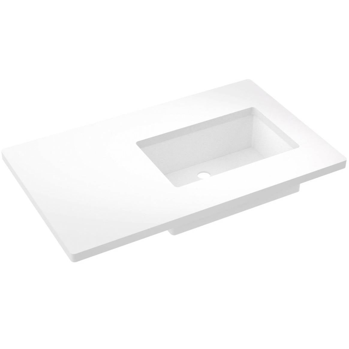 Vanderloc 37&quot; Silestone® Quartz Vanity Top Single Rectangle Right Offset Sink – White Zeus – No Hole – Not Included