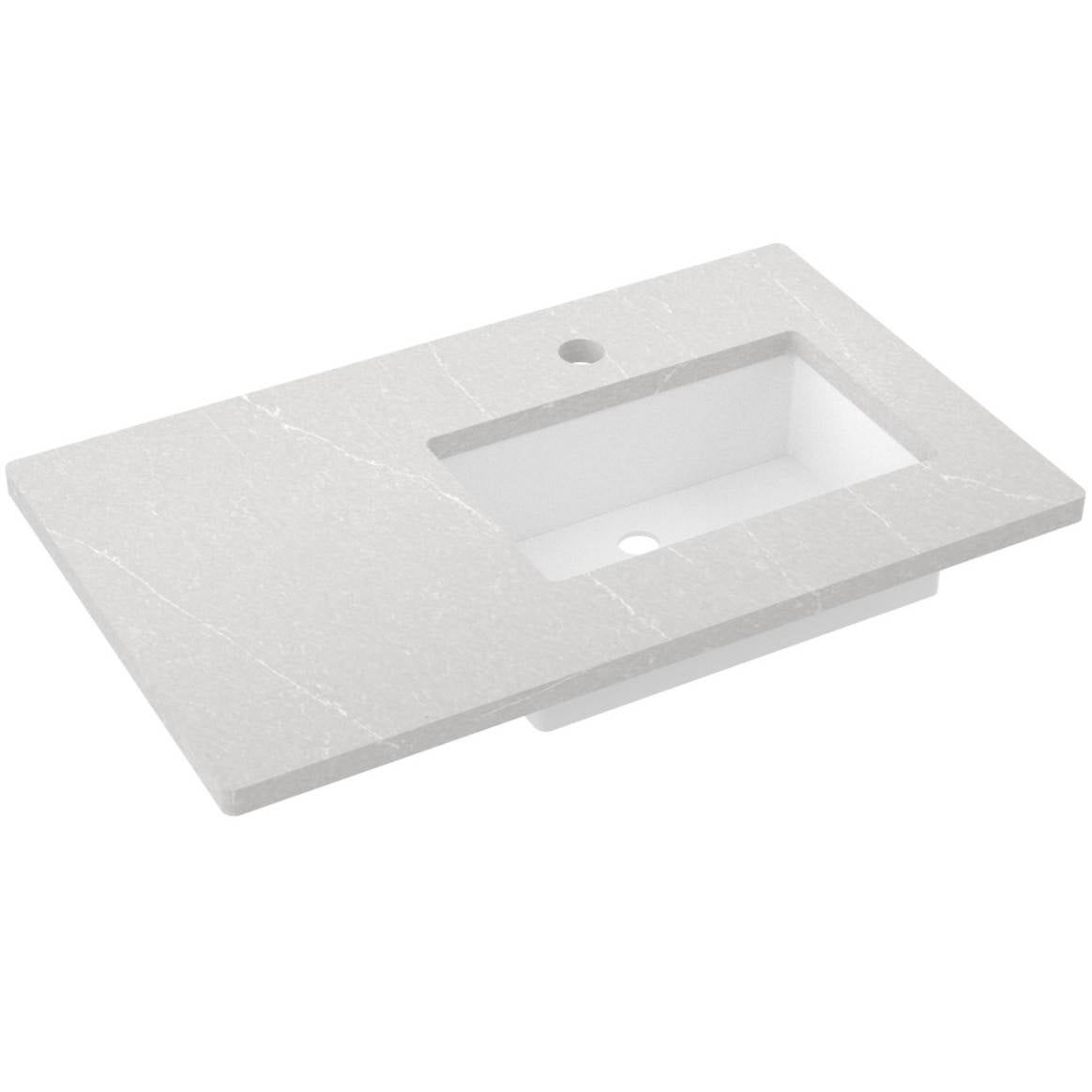 Vanderloc 37" Silestone® Quartz Vanity Top Single Rectangle Right Offset Sink – Desert Silver – Single Hole – Not Included