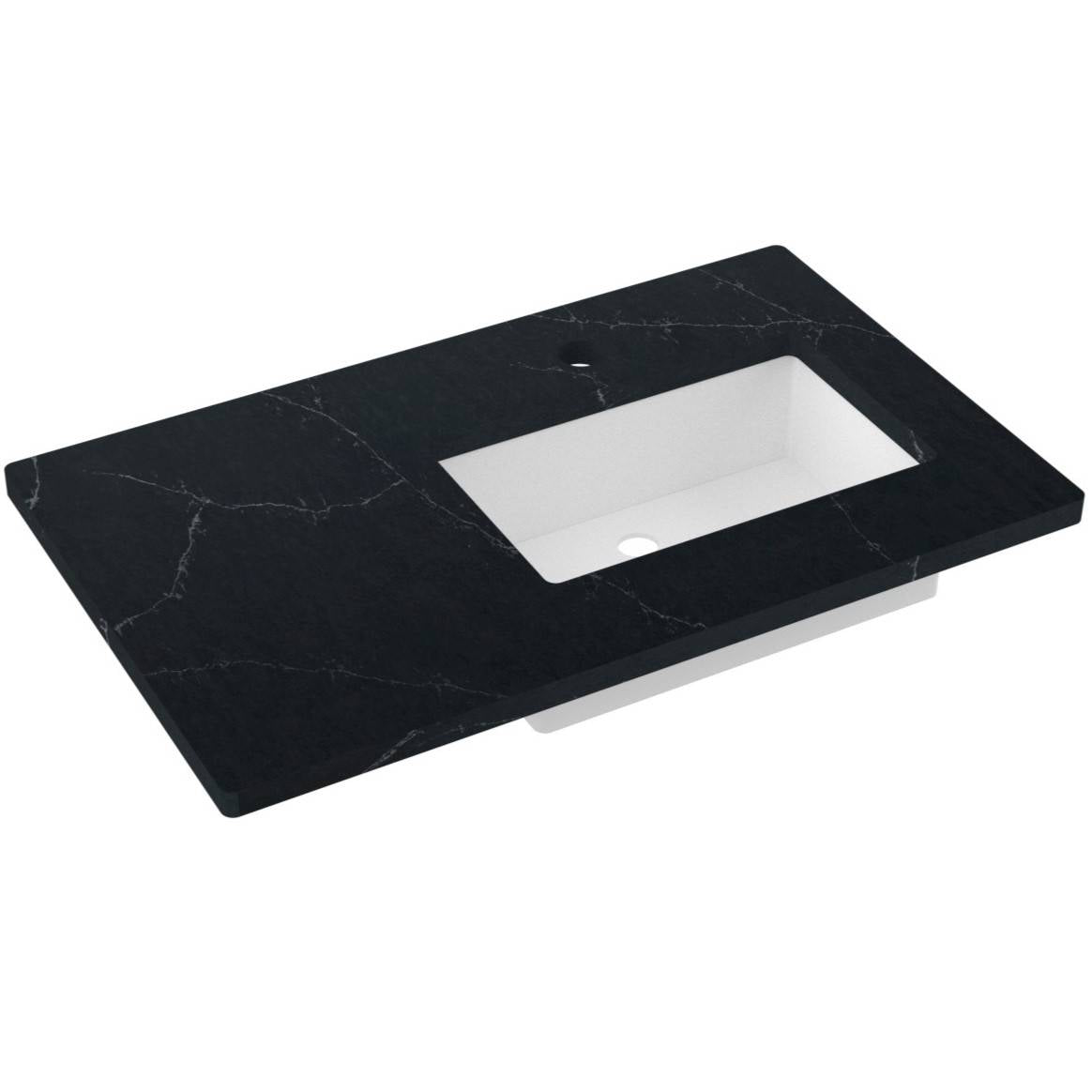 Vanderloc 37&quot; Silestone® Quartz Vanity Top Single Rectangle Right Offset Sink – Eternal Charcoal – Single Hole – Not Included
