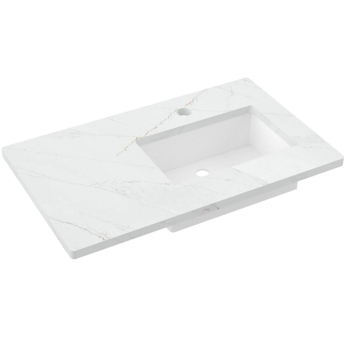 Vanderloc 37&quot; Silestone® Quartz Vanity Top Single Rectangle Right Offset Sink – Ethereal Glow – Single Hole – Not Included