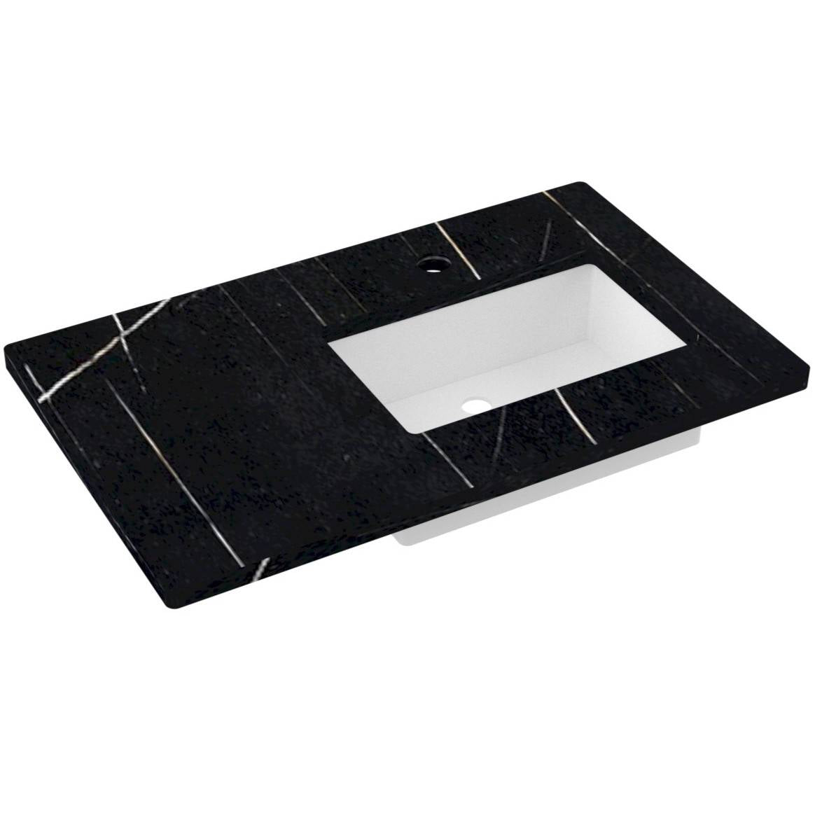 Vanderloc 37&quot; Silestone® Quartz Vanity Top Single Rectangle Right Offset Sink – Eternal Noir – Single Hole – Not Included