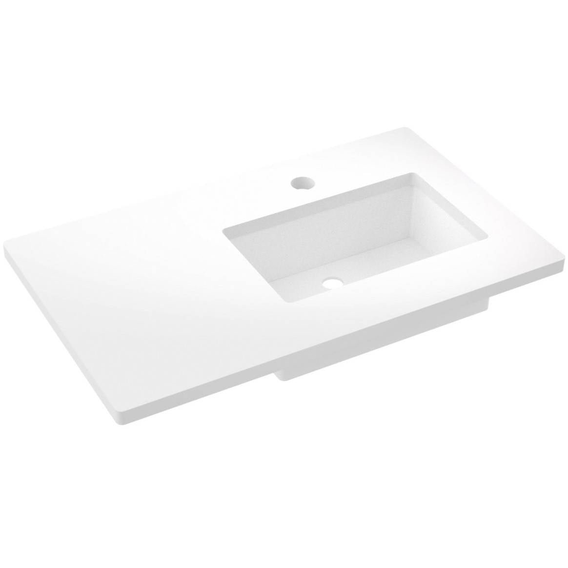 Vanderloc 37&quot; Silestone® Quartz Vanity Top Single Rectangle Right Offset Sink – White Zeus – Single Hole – Not Included