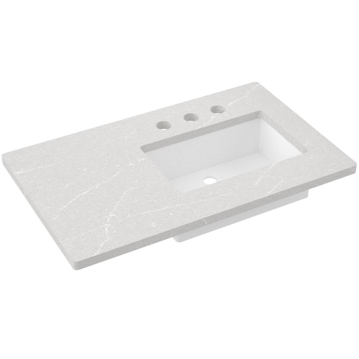 Vanderloc 37&quot; Silestone® Quartz Vanity Top Single Rectangle Right Offset Sink – Desert Silver – Widespread – Not Included