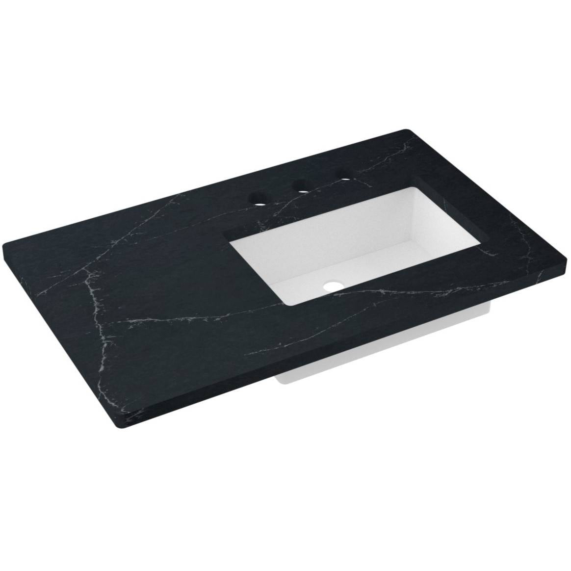 Vanderloc 37&quot; Silestone® Quartz Vanity Top Single Rectangle Right Offset Sink – Eternal Charcoal – Widespread – Not Included