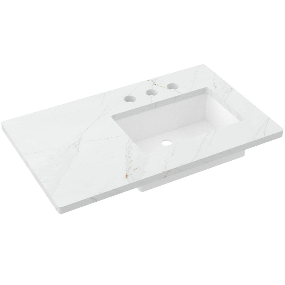 Vanderloc 37&quot; Silestone® Quartz Vanity Top Single Rectangle Right Offset Sink – Ethereal Glow – Widespread – Not Included