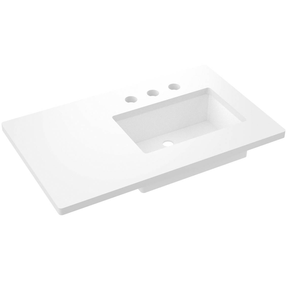 Vanderloc 37&quot; Silestone® Quartz Vanity Top Single Rectangle Right Offset Sink – White Zeus – Widespread – Not Included