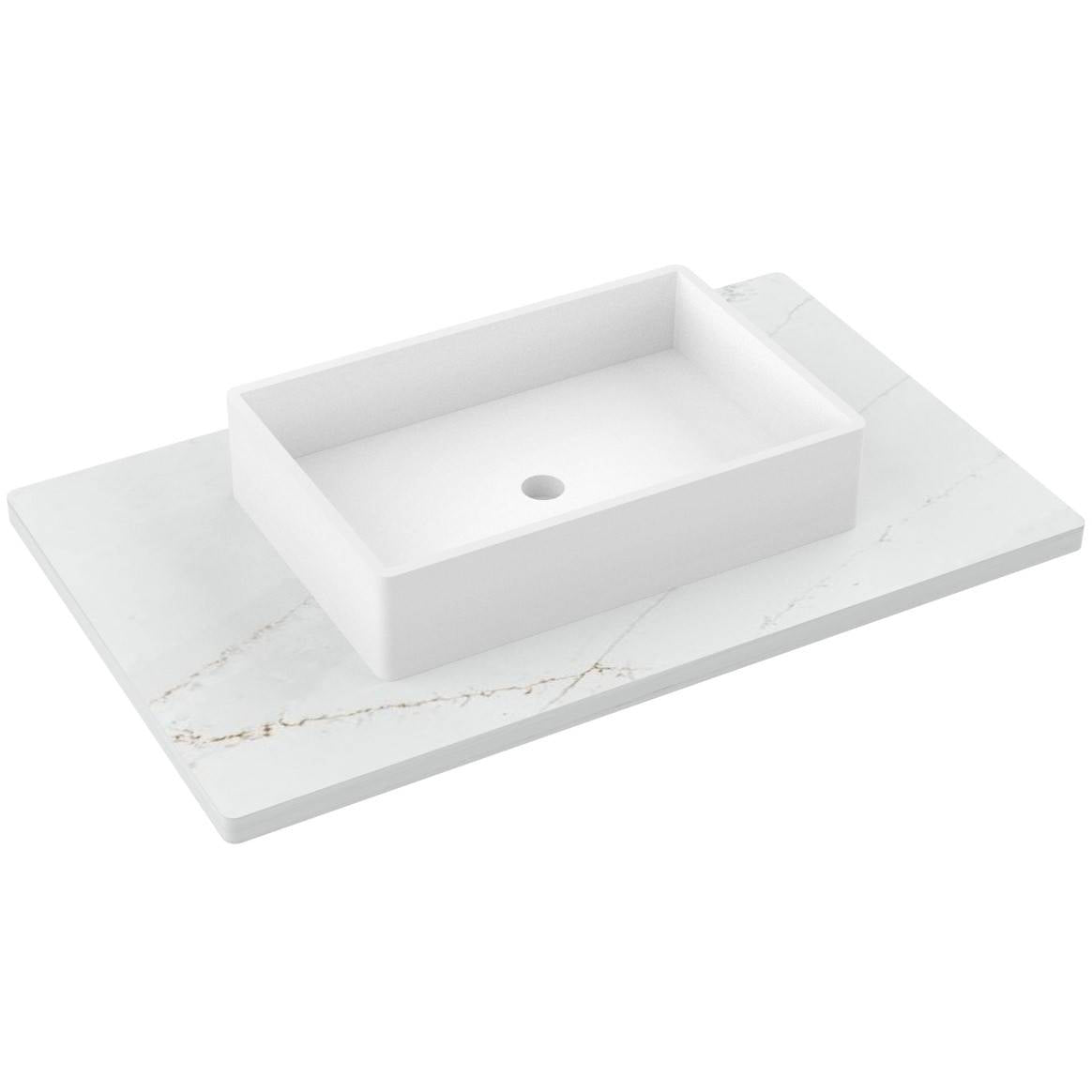 Vanderloc 37&quot; Silestone® Quartz Vanity Top Single Vigo Centered Sink – Ethereal Glow – No Hole – Not Included