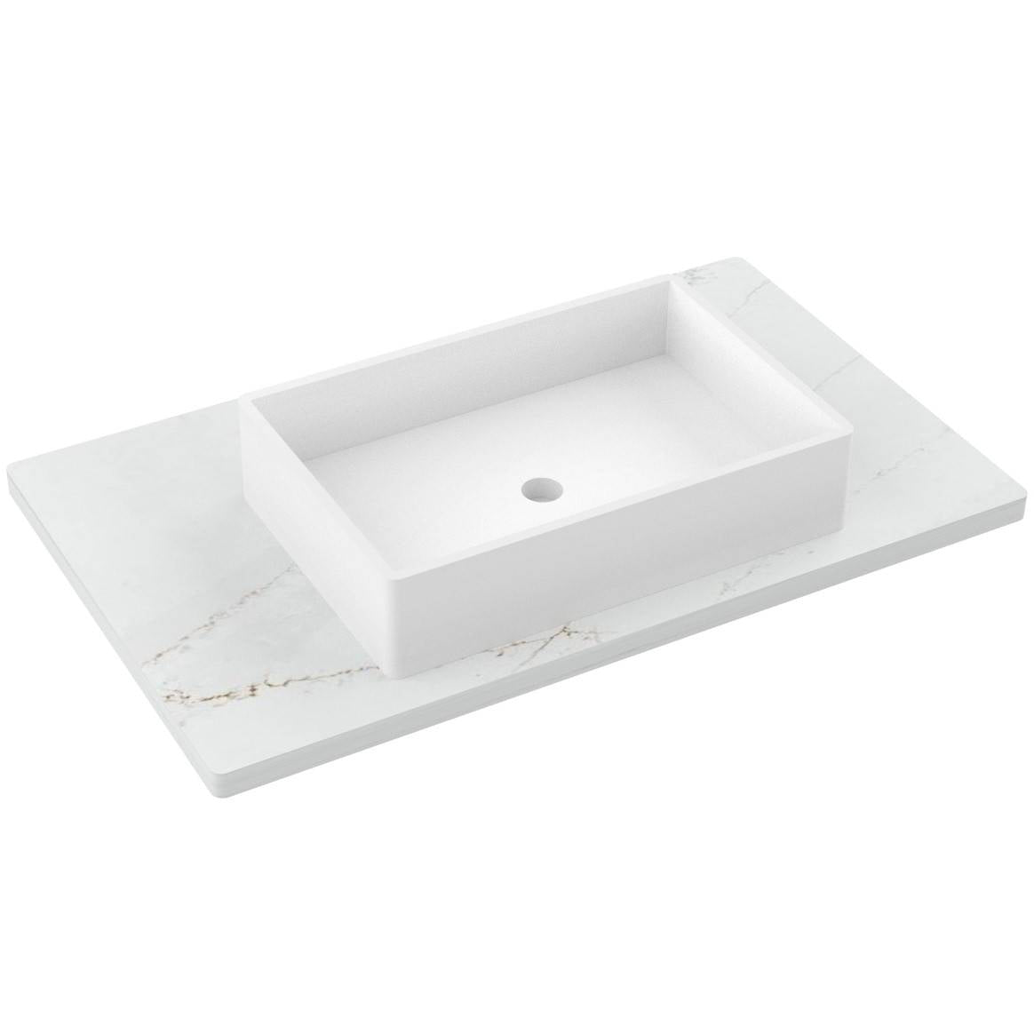 Vanderloc 37&quot; Silestone® Quartz Vanity Top Single Vigo Centered Sink – Ethereal Glow – Widespread – Not Included