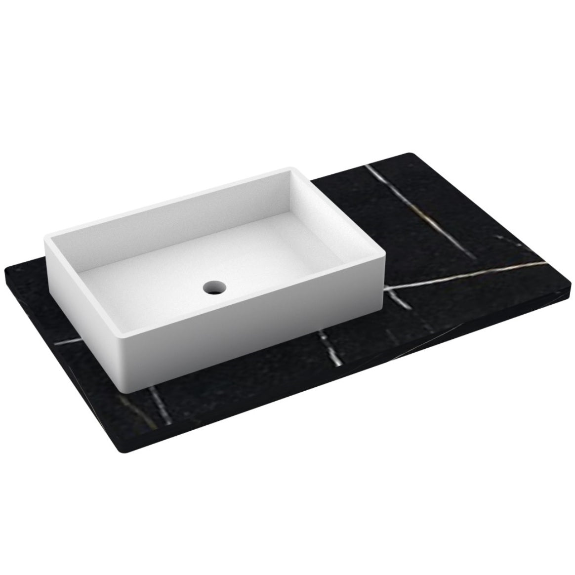 Vanderloc 37&quot; Silestone® Quartz Vanity Top Single Vigo Left Offset Sink – Eternal Noir – No Hole – Not Included