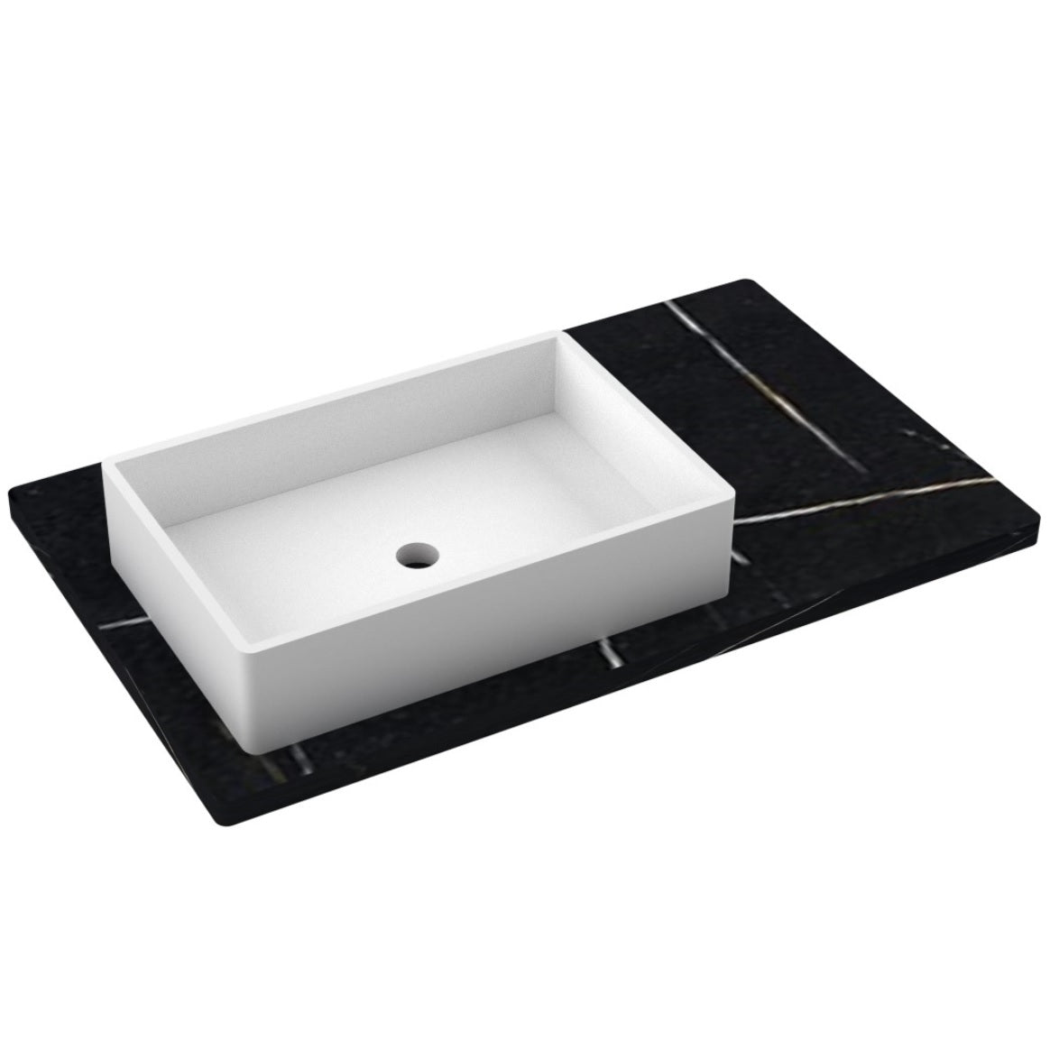 Vanderloc 37&quot; Silestone® Quartz Vanity Top Single Vigo Left Offset Sink – Eternal Noir – Single Hole – Not Included