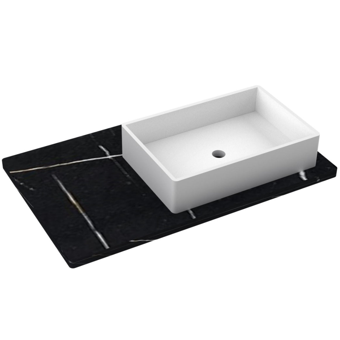 Vanderloc 37&quot; Silestone® Quartz Vanity Top Single Vigo Right Offset Sink – Eternal Noir – Single Hole – Not Included