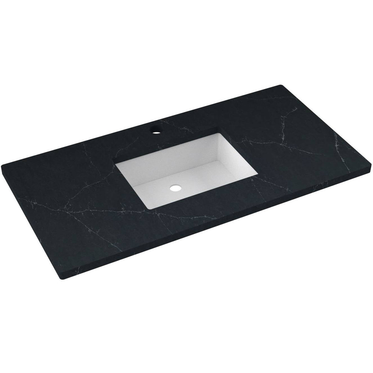 Vanderloc 43&quot; Silestone® Quartz Vanity Top Single Rectangle Centered Sink – Eternal Charcoal – Single Hole – Not Included