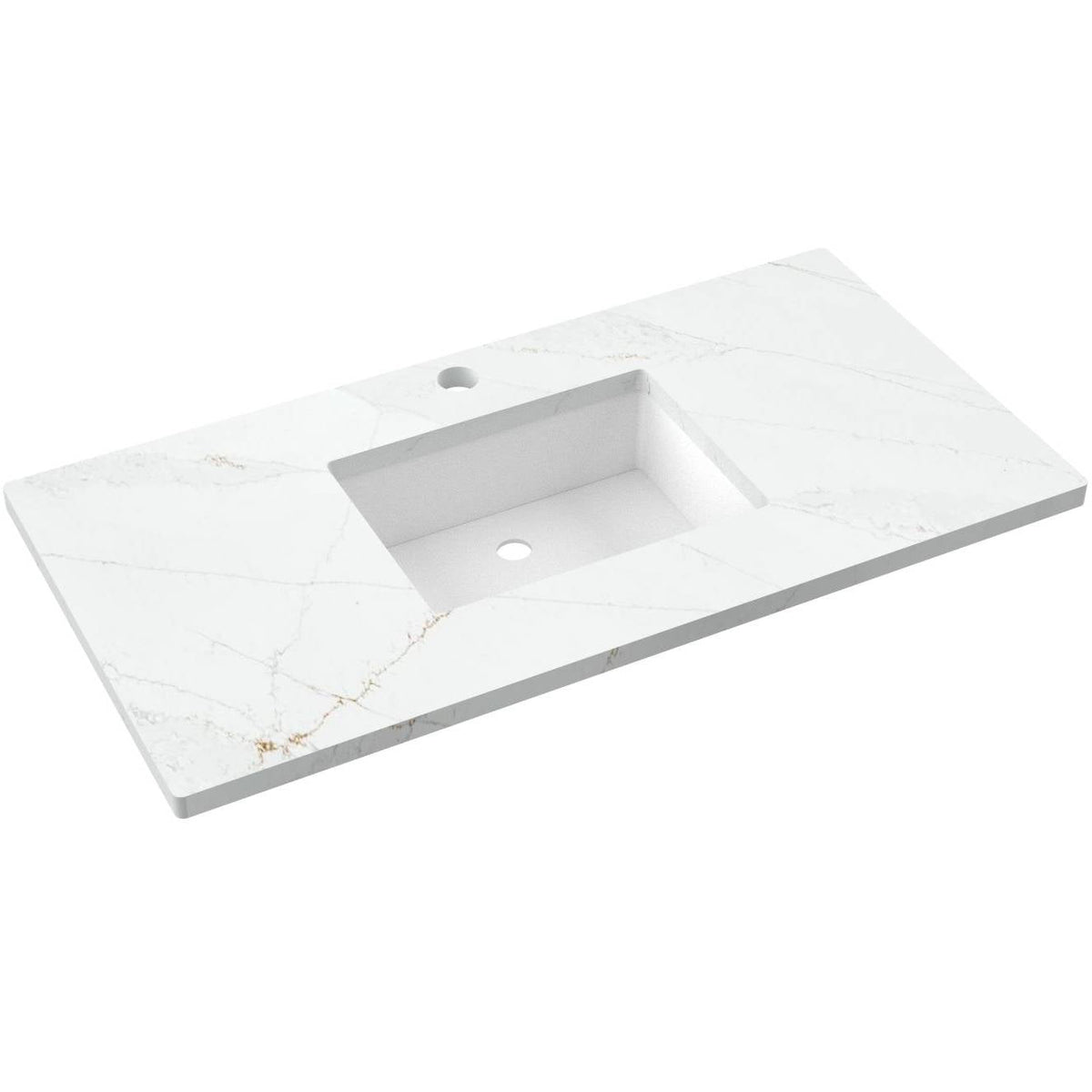 Vanderloc 43&quot; Silestone® Quartz Vanity Top Single Rectangle Centered Sink – Ethereal Glow – Single Hole – Not Included