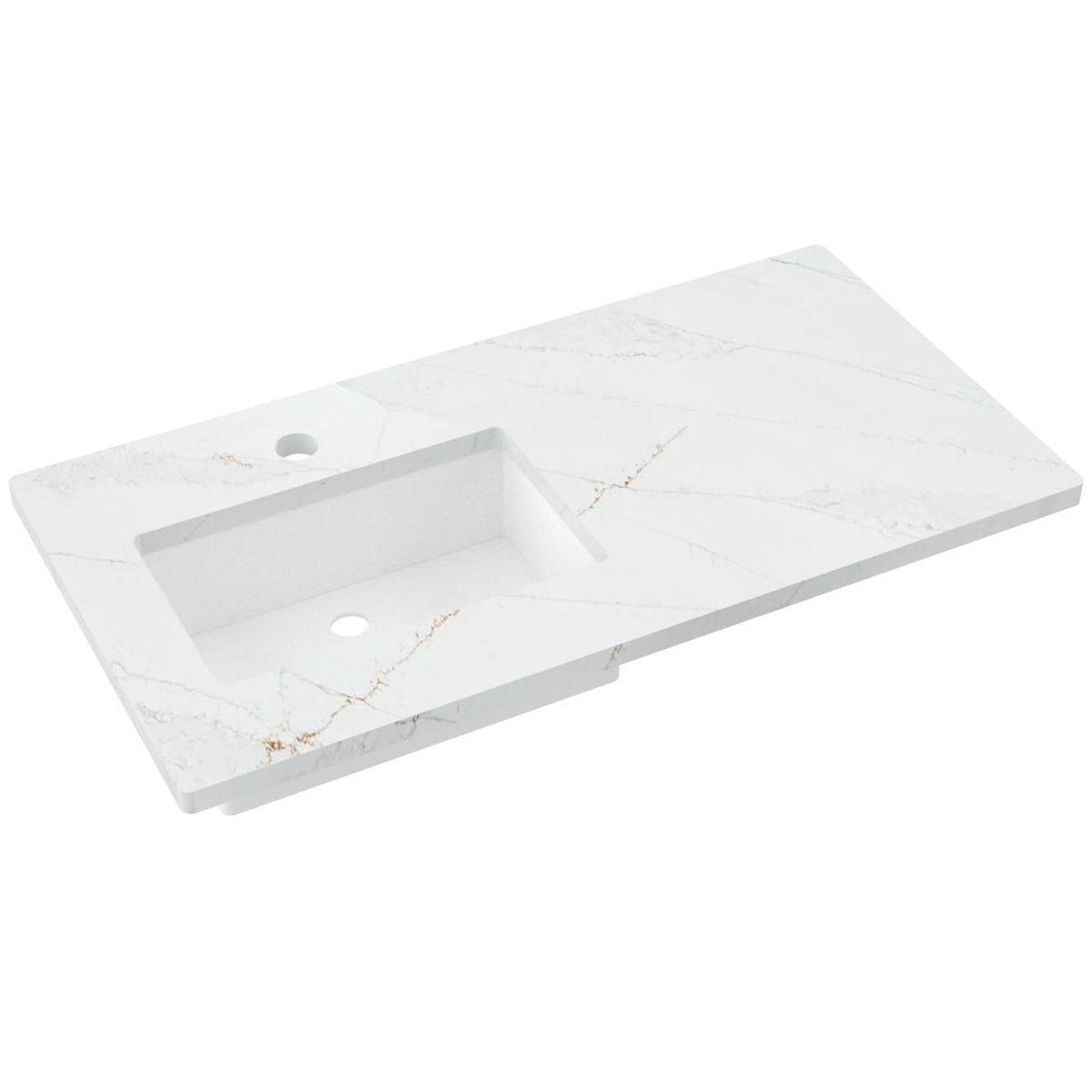 Vanderloc 43&quot; Silestone® Quartz Vanity Top Single Rectangle Left Offset Sink – Ethereal Glow – Single Hole – Not Included