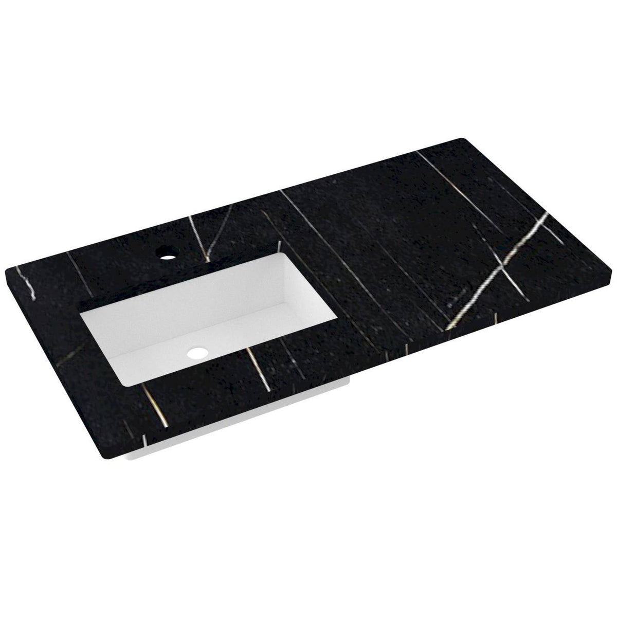 Vanderloc 43&quot; Silestone® Quartz Vanity Top Single Rectangle Left Offset Sink – Eternal Noir – Single Hole – Not Included