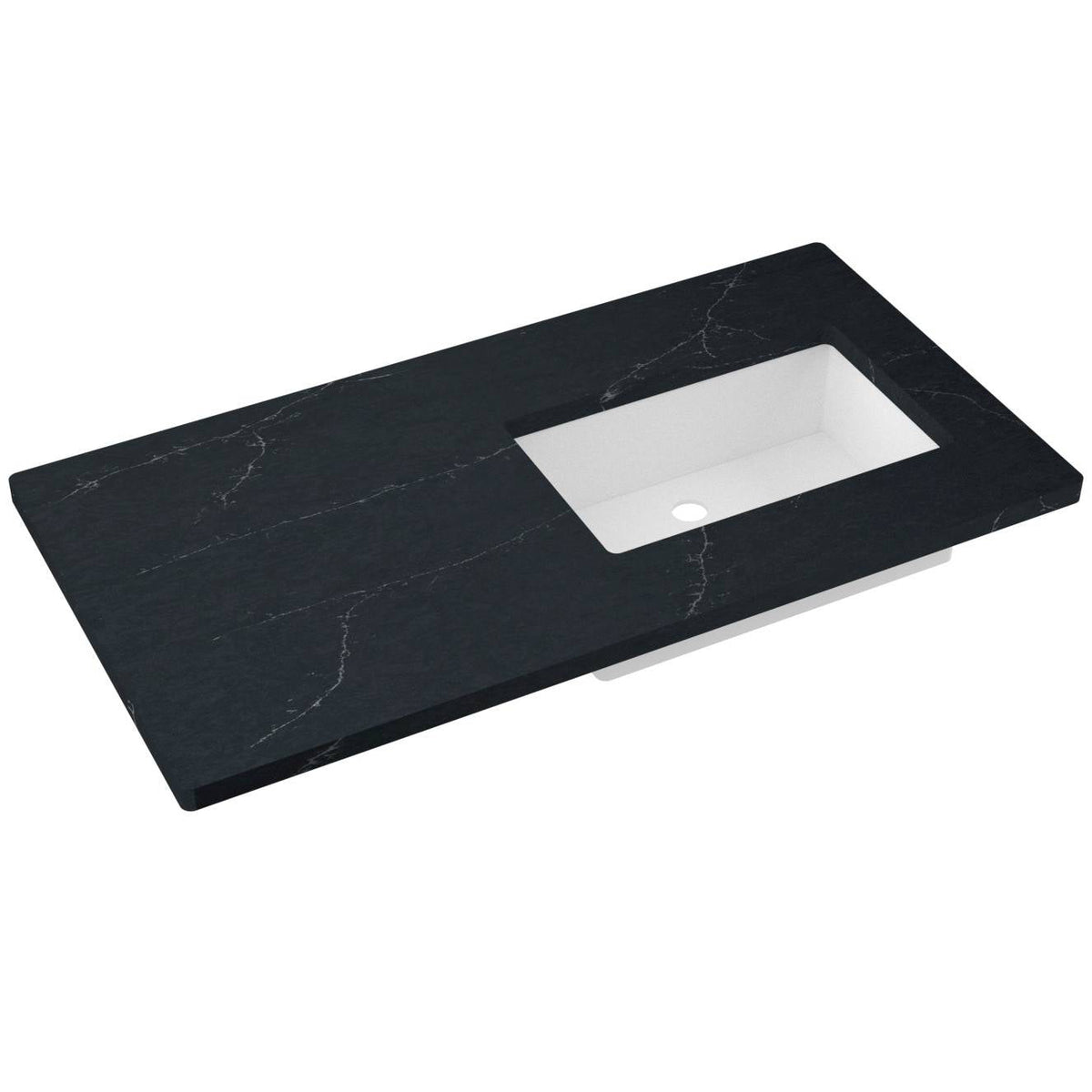 Vanderloc 43&quot; Silestone® Quartz Vanity Top Single Rectangle Right Offset Sink – Eternal Charcoal – No Hole – Not Included